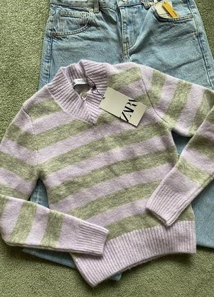 Светр джемпер zara свитер в’чзаниц теплий м’який смужка свитер в полоску джемпер7 фото