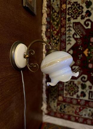 Винтаж! 🛋️ бра на латунной ножке светильник колокольчик настенный со стеклянным плафоном лампа советская со скл