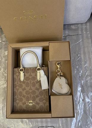 Coach mini tote bag set. набір сумочка тоут і дзеркальце на сумку шкіра