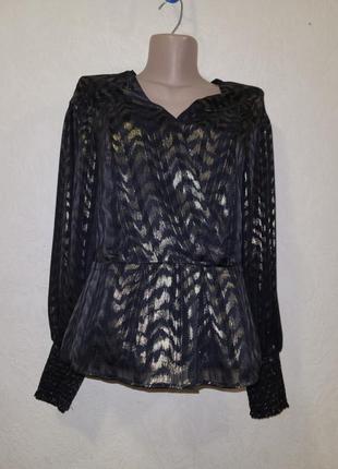 Блестящая блуза с длинными рукавами черно-золотистого цвета