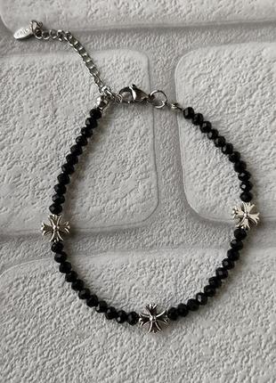 Браслет медицинская сталь черные бусины stainless steel