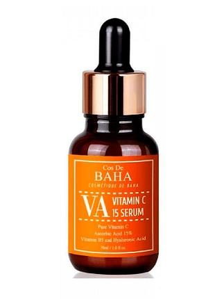 Освітлююча та антиоксидантна сироватка cos de baha va vitamin c 15% ascorbic acid serum (va) 30 мл