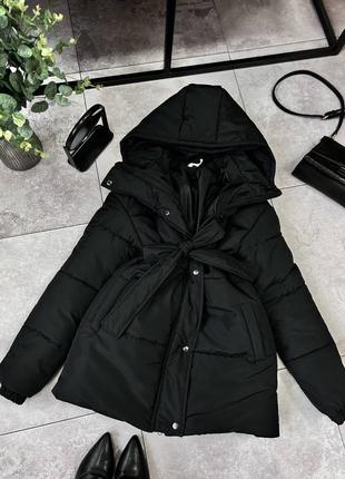 Жіноча тепла зимова куртка,пуховик,пуфер,оверсайз з поясом,женская тёплая зимняя куртка,чо...