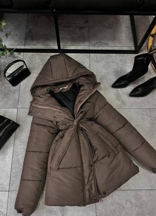 Жіноча тепла зимова куртка,пуховик,пуфер,оверсайз з поясом,женская тёплая зимняя куртка,чо...