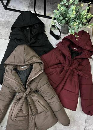 Жіноча тепла зимова куртка,пуховик,пуфер,оверсайз з поясом,женская тёплая зимняя куртка,чо...