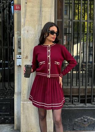 Костюм кардиган спідниця пліссе чорний бордо6 фото