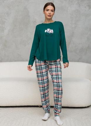 Жіночий комплект зі штанами в клітинку - сплячі пінгвіни - offizielles schlafshirt