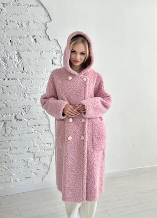 Натуральная овчина шуба оверсайз с капюшоном 3 цвета