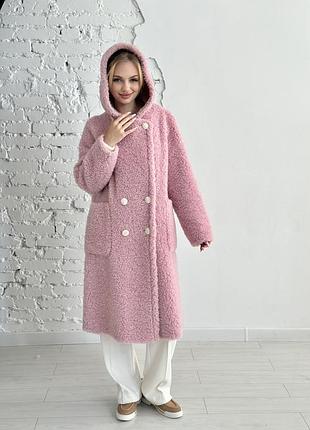 Натуральная овчина шуба оверсайз с капюшоном 3 цвета