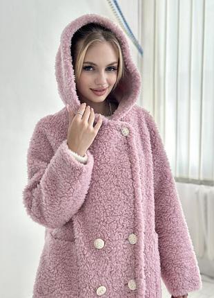 Натуральная овчина шуба оверсайз с капюшоном 3 цвета