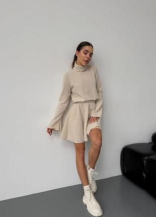 Теплый костюм из ангоры, водолазка + юбка,