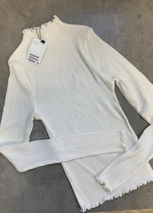 Базовый лонг h&amp;m, лонгслив молочный в рубчик, кофта, гольф