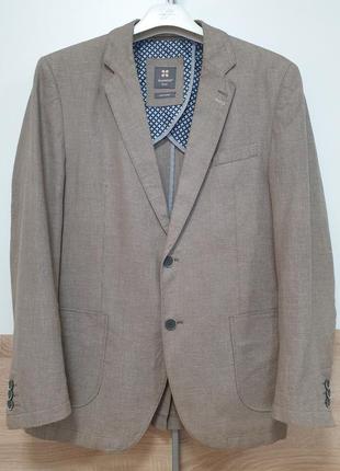 Manor - m - 48-50 - льон-котон - бежевий піджак швейцарського бренду чоловічий блейзер п50 п48