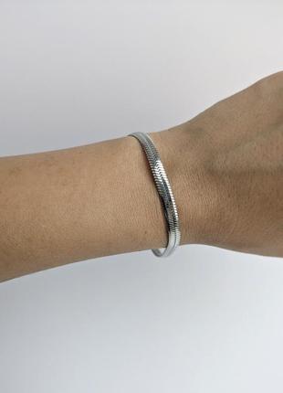 Серебристый браслет из нержавеющей стали минимализм змеиная плетения цепочка на руку