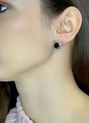 Серебряные серьги 925 проба с ониксом
