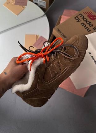 Женские зимние кроссовки miu miu x nb brown( мех) ❄️