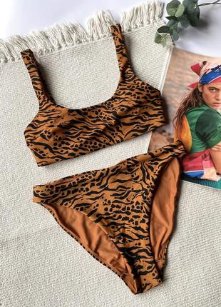 Xs / 65b трендовый молодежный купальник с животным принтом от h&m топ с чашками в плавочки