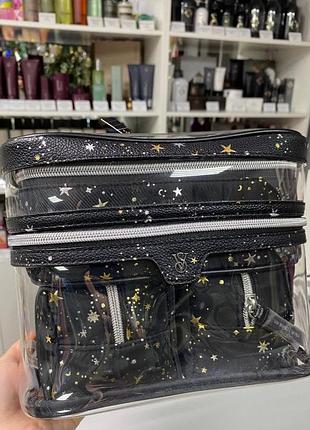 Косметичка 4-в-1 victoria's secret beauty bag, чорна з зірками