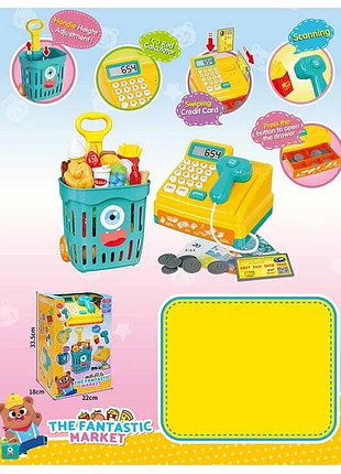 Кассовый аппарат 35654 звука, подсветка, калькулятор, муляжи денег, муляжи продуктов