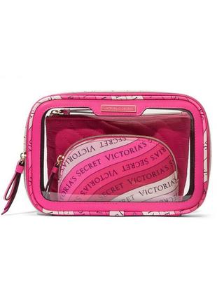 Косметичка 3 в 1 victoria's secret beauty-to-go bag trio, hot pink