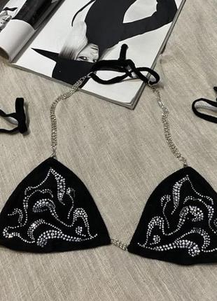 Shein оригінальний топ декорований камінчиками із зав‘язками