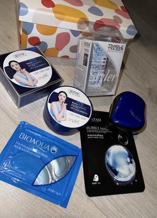 Подарочный набор 4в1 патчи под глаза+ расческа для волос tangle teezer + маска для лица+ гелевые патчи