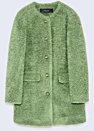 Крута шуба шубка хутряне пальто тедді зеленого кольору хіт блогерів zara4 фото