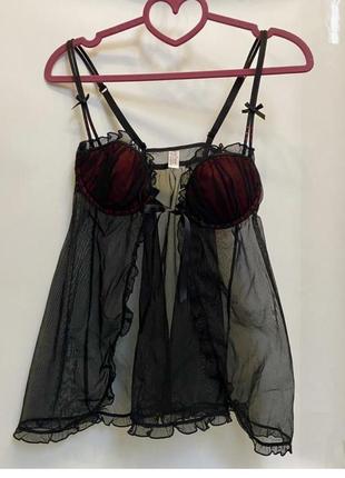Ann summers шикарный полупрозрачный черный пеньюар с защелкой спереди