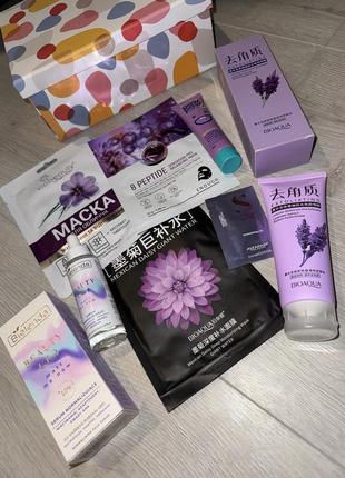 Подарочный набор 7в1🎁3 маски для лица + скатка пилинг для лица + сыворотка для лица + майка для волос+ бальзам универсальный