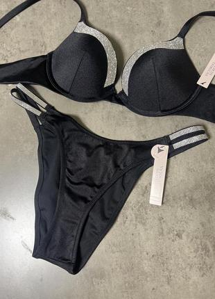 Шикарний купальник v&s victoria's secret very sexy shine trim push-up bikini top оригінал америка чашка 75b, плавки s