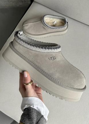 Тапочки угги женские зимние серые ugg tasman platform light grey