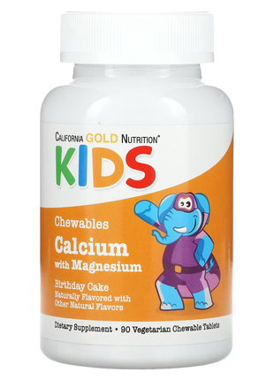 California gold nutrition, жувальна добавка з кальцієм і магнієм для дітей, зі смаком торта, 90 табл