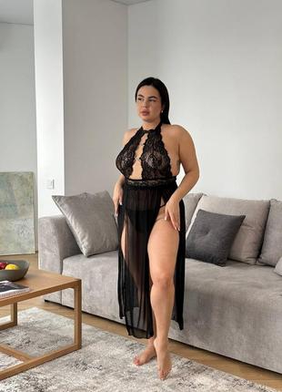 Эротический удлиненный пеньюар plus size. белье батал
