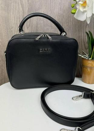 Женская кожаная сумка стиль zara, каркасная сумка зара черная натуральная кожа (1542)