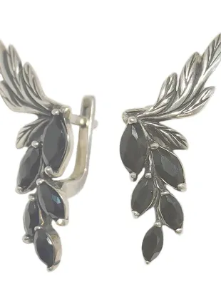 Серьги из серебра с черным фианитом гроздья 2960ч