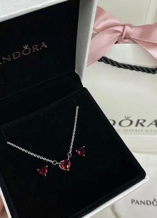 Подарочный набор pandora красное серьги и цепочка