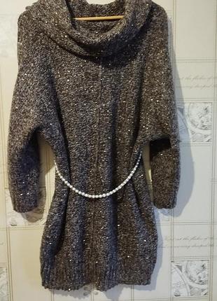 Wallis британия  стильный длинный свитер, платье туника, кокон, балахон, реглан с пайетками