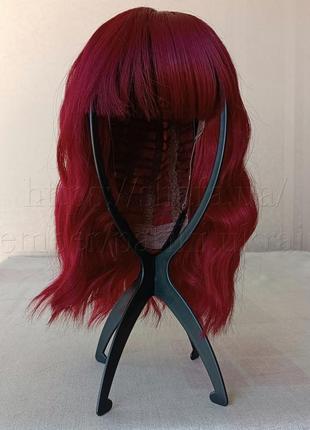 Красный короткий парик, волнистый, цветной, с челкой, термостойкий парик