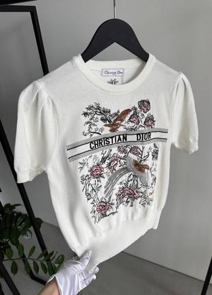 Американка укорочений светр з вишивкою dior чорна, біла