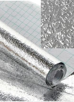 Кухонная маслостойкая фольга самоклеящаяся для кухни 60см*3м / алюминиевая пленка для...