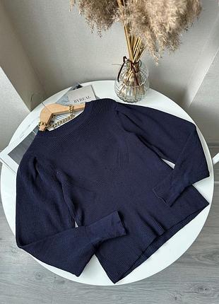 Темно синій вʼязаний пружний обʼємний светр наві кофта