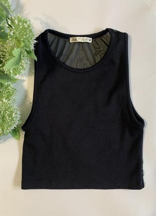 Укорочений топ в рубчик, сіточка zara