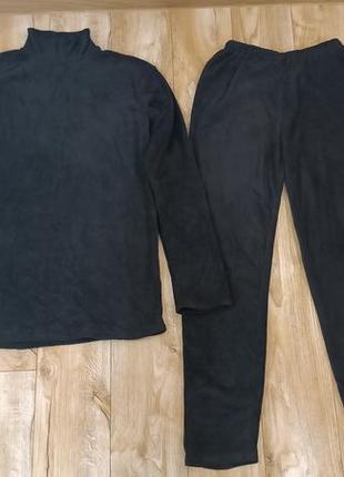 Термобелье комплект зимняя на флисе черный размер 48