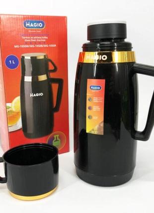 Термос magio mg-1050b со стеклянной колбой, питьевой термос, термос для кофе. цвет: черный, белый, красный