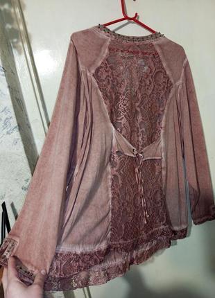 Роскошная бохо блузка с стразиками-птицей спинка-гипюр шнуровка батал tredy германия