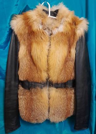 Куртка трансформер з натуральної шкіри якненка і лисиці огньовки