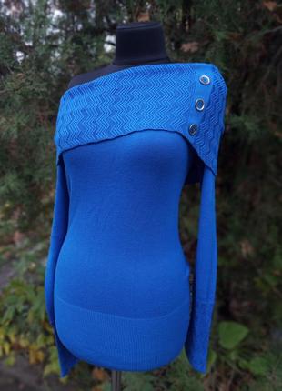 Jane norman платье туника с открытыми плечами вязка свитер синий насыщенный5 фото