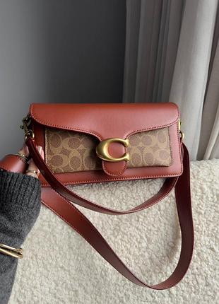 Брендовая кожаная женская сумка клатч coach коричневая