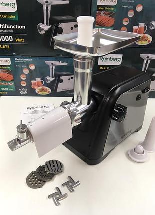 Електром'ясорубка із соковижималкою rainberg rb 672 3000вт електрична м'ясорубка з насадками для ковбаси