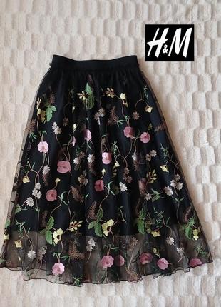 Фатиновая пышная юбка миди с цветами от h&m